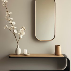 Sleek Modern Wall Shelf with Mirror